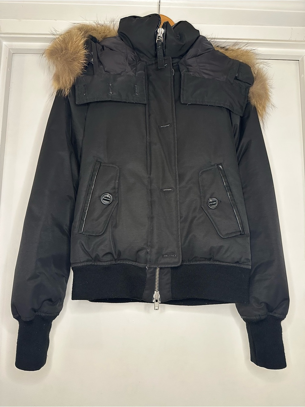 Mackage Black Women's Bomber Jacket with Fur Hood